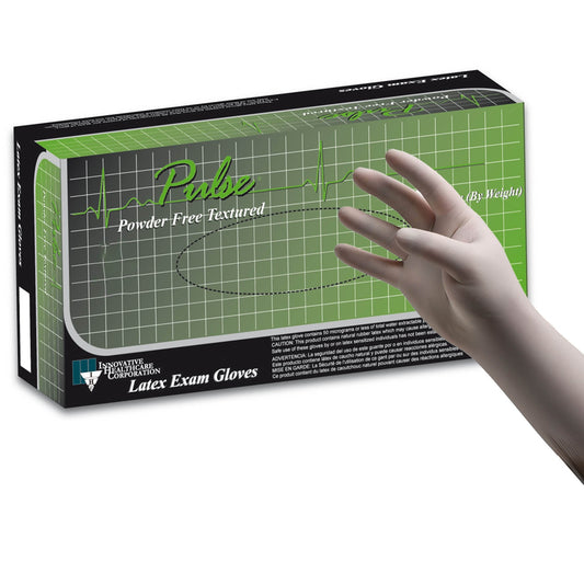 Exam Glove Pulse 151 Series Medium NonSterile Latex Standard Cuff Length Fully Textured White Not Rated, Packaging Type- Box