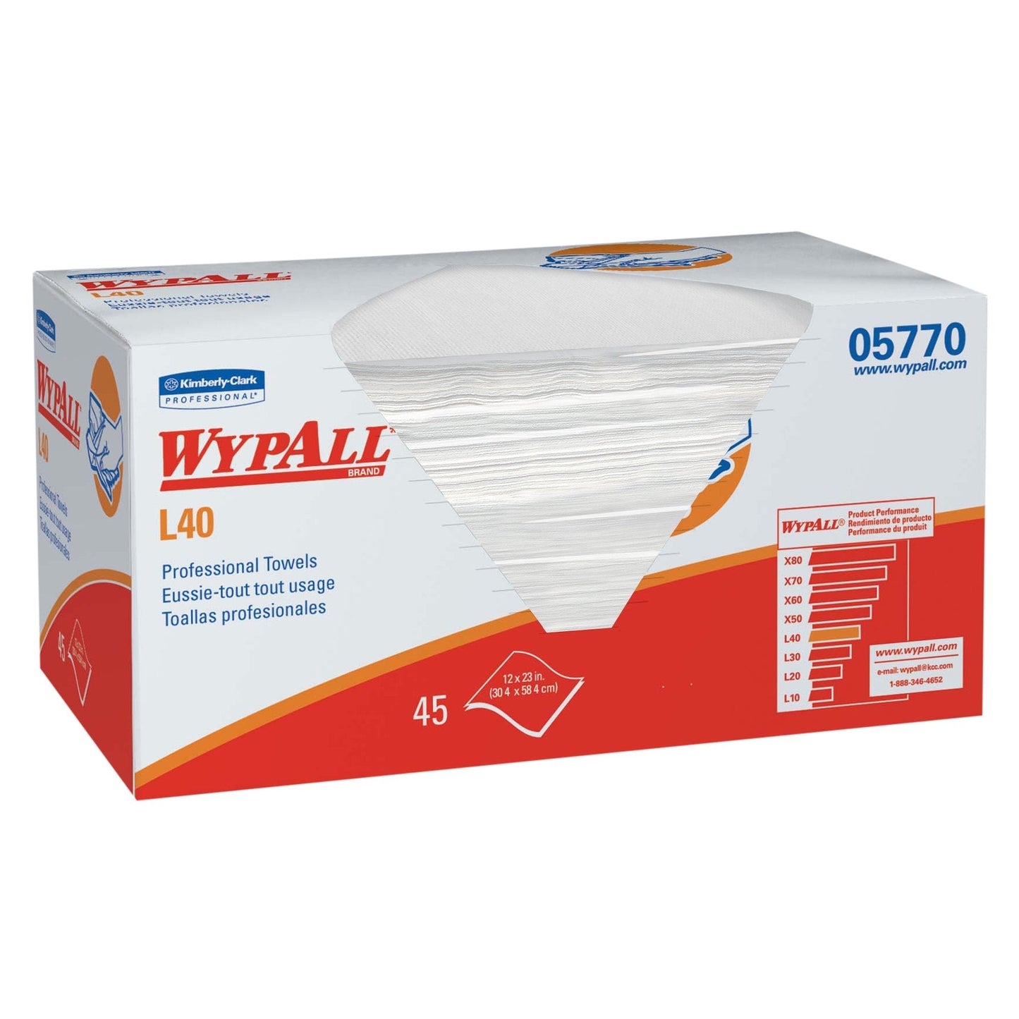 Hygienic Towel WypAll L40 Light Duty White NonSterile Double Re-Creped 12 X 23 Inch Disposable