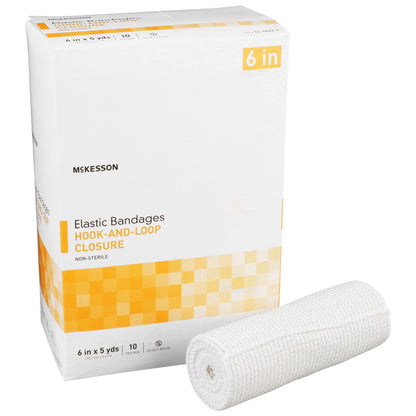 Elastic Bandage McKesson 6 Inch X 5 Yard Single Hook and Loop Closure Tan NonSterile Standard Compression, Packaging Type- Box