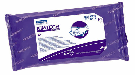Kimtech W4 Surface Disinfectant Cleaner Premoistened Cleanroom Manual Pull Wipe 40 Count Soft Pack Alcohol Scent NonSterile, Packaging Type- Box