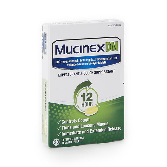Cold and Cough Relief Mucinex DM 600 mg - 30 mg Strength Tablet 20 per Box,  Packaging Type- Box