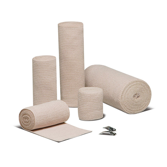 Elastic Bandage REB LF 4 Inch X 5 Yard Clip Detached Closure Tan NonSterile Standard Compression,  Packaging Type- Each