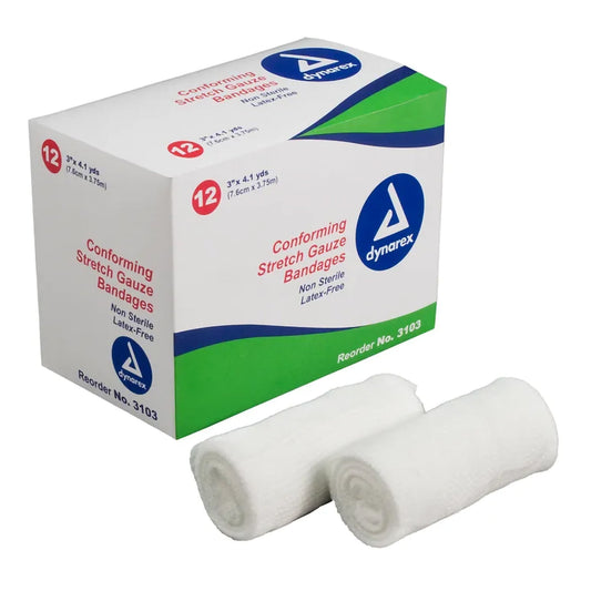 Conforming Bandage Dynarex 3 Inch X 4-1/10 Yard 1-Ply NonSterile 12 per Pack, Packaging Type- Case