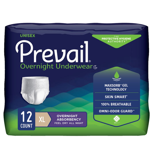 Unisex Adult Absorbent Underwear Prevail Overnight Pull On with Tear Away Seams X-Large Disposable Heavy Absorbency, Packaging Type- Case