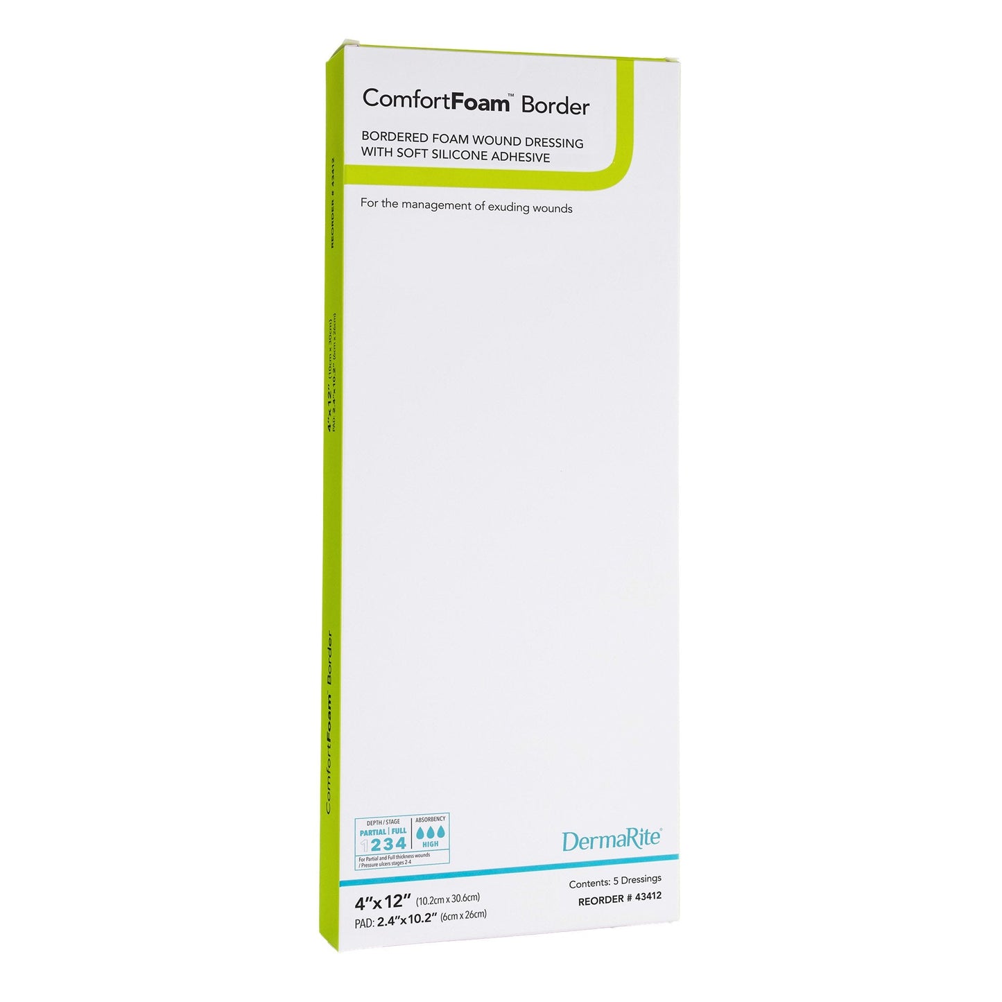 Foam Dressing ComfortFoam™ Border 4 X 12 Inch With Border Waterproof Backing Silicone Adhesive Rectangle Sterile, Packaging Type- Each