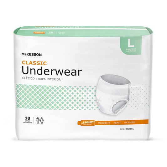 Unisex Adult Absorbent Underwear McKesson Classic Pull On with Tear Away Seams Large Disposable Light Absorbency, Packaging Type- Case