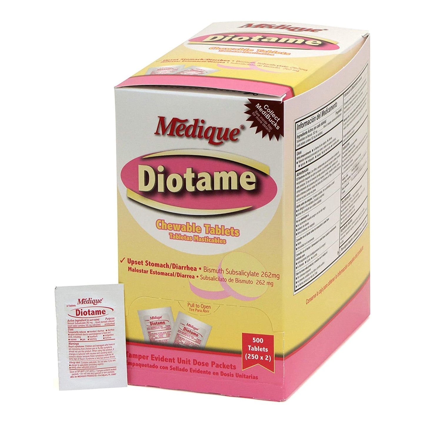 Anti-Diarrheal Diotame 262 mg Strength Chewable Tablet 500 per Box, Packaging Type- Box