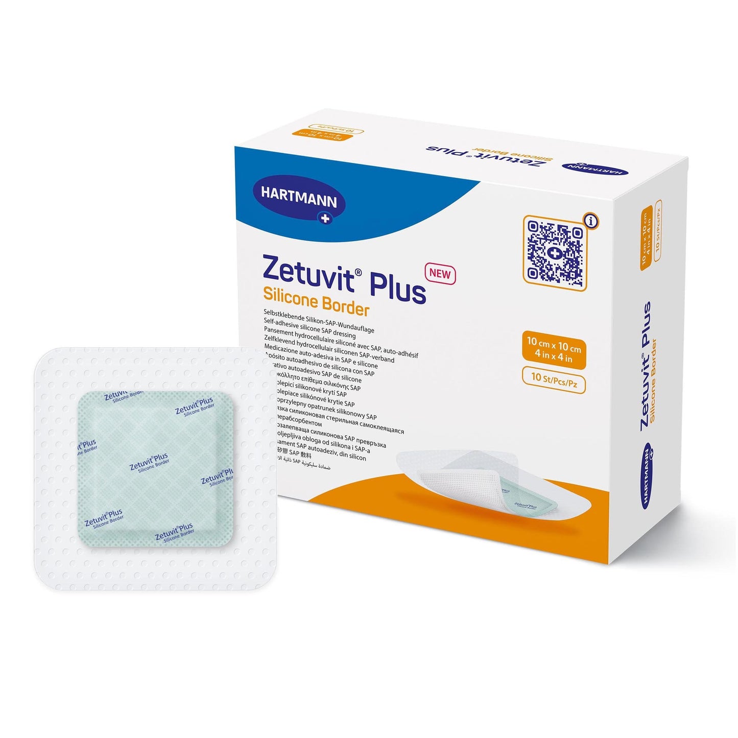 Super Absorbent Dressing Zetuvit Plus Silicone Border Silicone Adhesive 4 X 4 Inch Square- 1 EA,  Packaging Type- Box