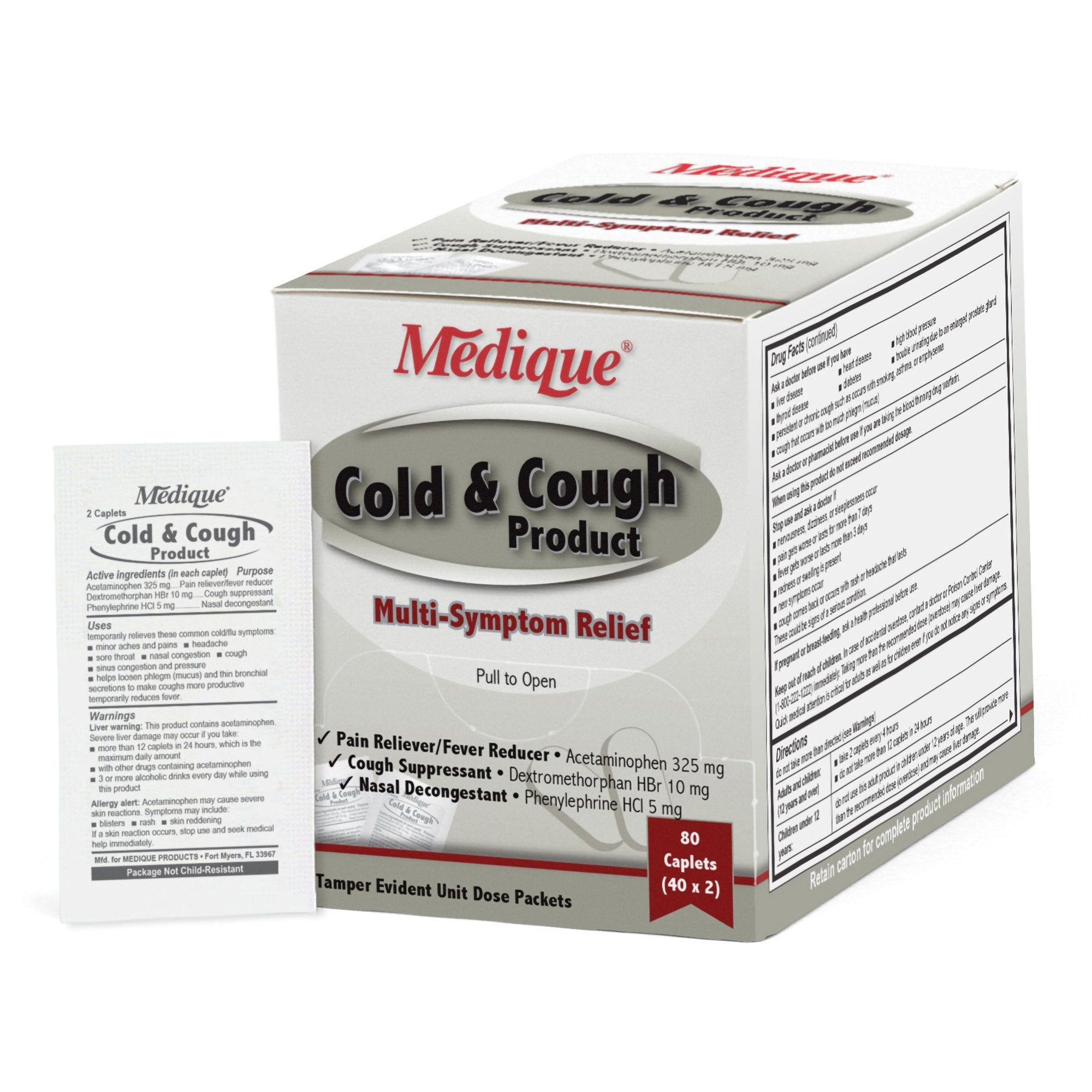 Cold and Cough Relief 325 mg - 10 mg - 5 mg Strength Caplet 80 Per Box ...