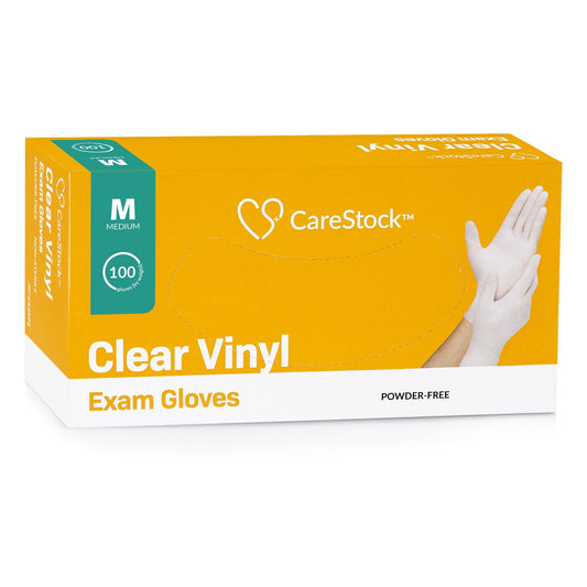 Exam Glove CareStock Medium NonSterile Vinyl Standard Cuff Length Smooth Clear Not Rated