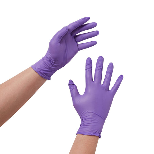Exam Glove Purple Nitrile Medium NonSterile Nitrile Standard Cuff Length Textured Fingertips Purple Chemo Tested