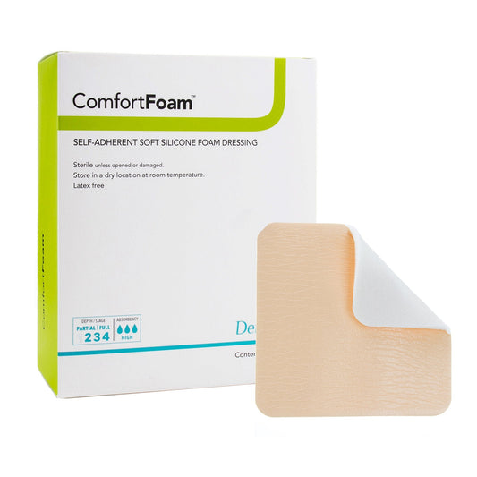 Foam Dressing ComfortFoam™ 4 X 5 Inch Without Border Film Backing Silicone Face Rectangle Sterile,  Packaging Type- Each