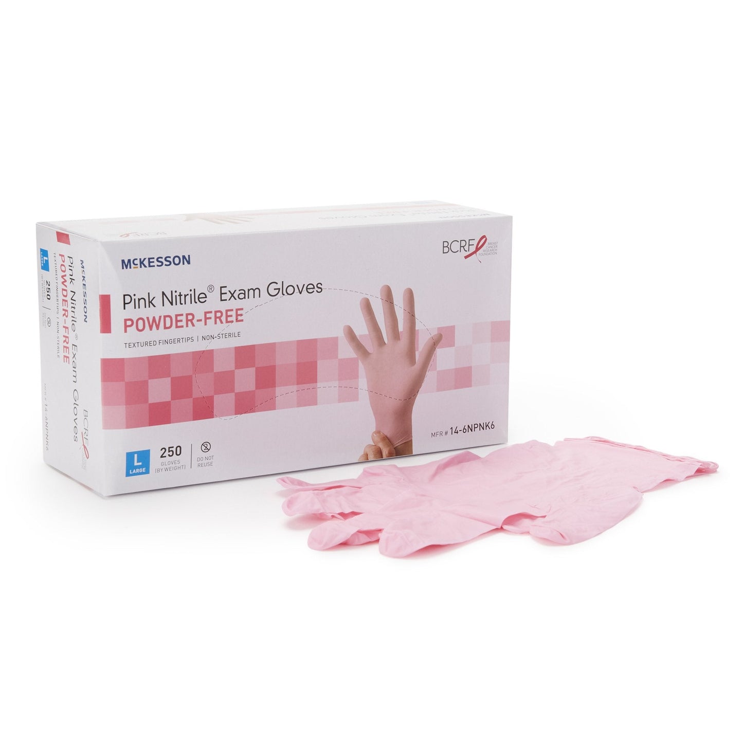 Exam Glove McKesson Pink Nitrile Large NonSterile Nitrile Standard Cuff Length Textured Fingertips Pink Not Rated, Packaging Type- Box
