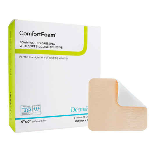 Foam Dressing ComfortFoam™ Border 6 X 6 Inch With Border Waterproof Backing Silicone Adhesive Square Sterile,  Packaging Type- Each