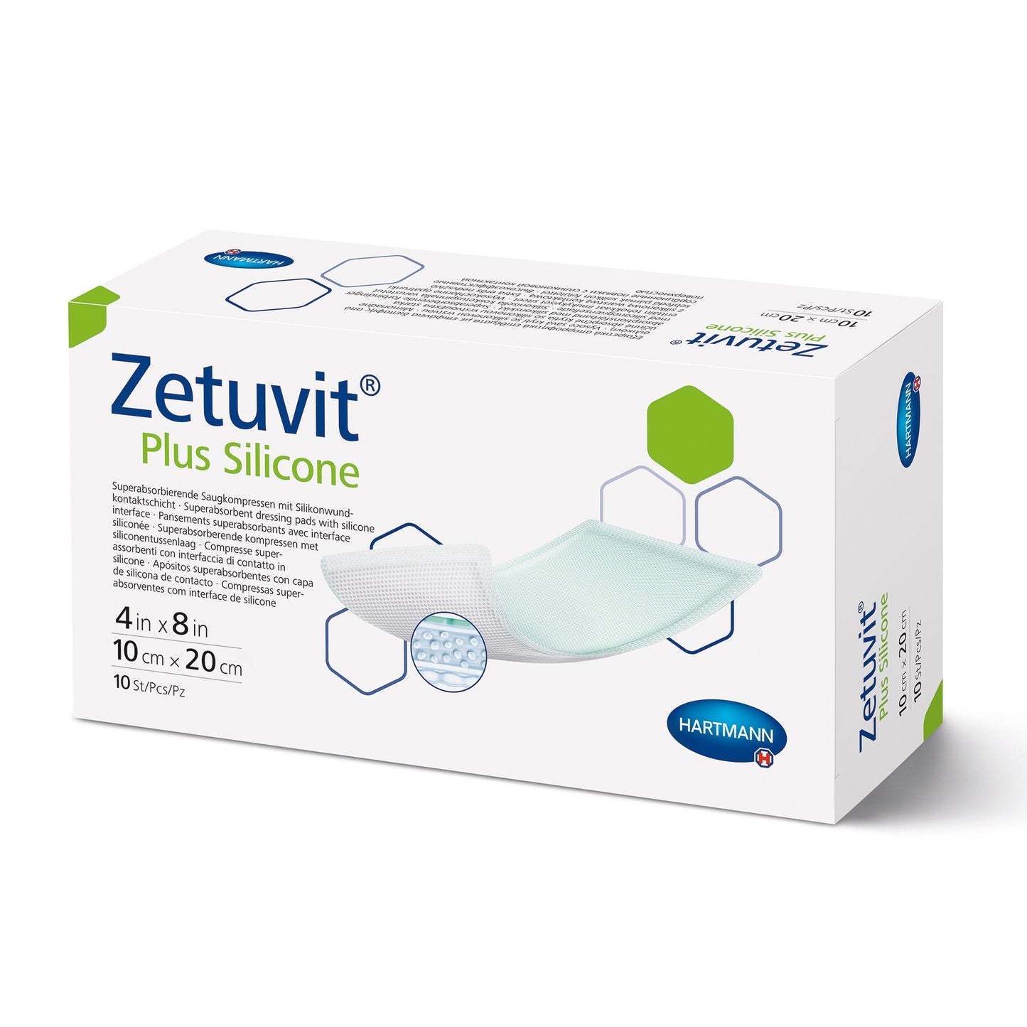 Super Absorbent Dressing Zetuvit Plus Silicone Non-Bordered Nonadhesive 4 X 8 Inch Rectangle,  Packaging Type- Each