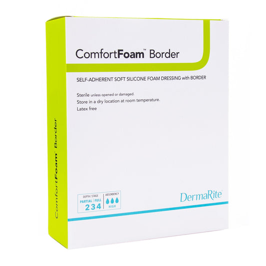 Foam Dressing ComfortFoam™ Border 6 X 8 Inch With Border Waterproof Backing Silicone Adhesive Rectangle Sterile, Packaging Type- Each