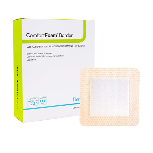 Foam Dressing ComfortFoam™ Border 5 X 8 Inch With Border Waterproof Backing Silicone Adhesive Elbow / Heel Sterile, Packaging Type- Each