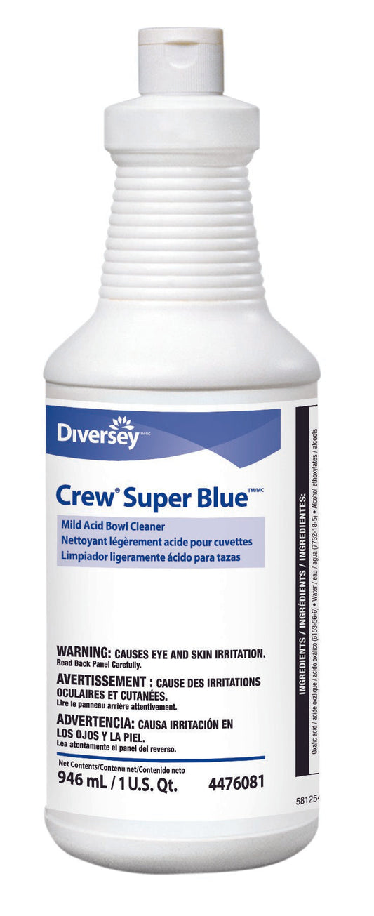 Diversey Crew Super Blue Toilet Bowl Cleaner Acid Based Manual Squeeze Liquid 32 oz. Bottle Citrus Scent NonSterile, Packaging Type- Case