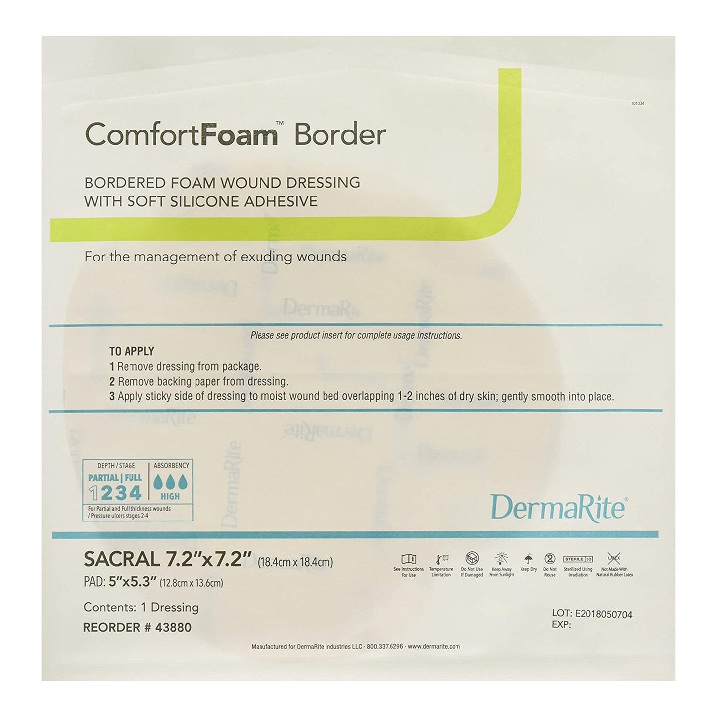 Foam Dressing ComfortFoam™ Border 7-1/5 X 7-1/5 Inch With Border Waterproof Backing Silicone Adhesive Sacral Sterile, Packaging Type- Each