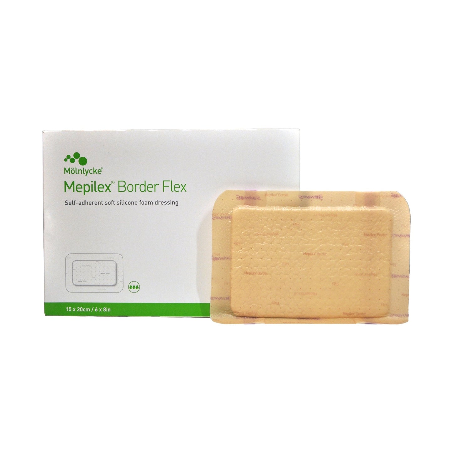 Foam Dressing Mepilex Border Flex 6 X 8 Inch With Border Film Backing Silicone Adhesive Rectangle Sterile, Packaging Type- Each