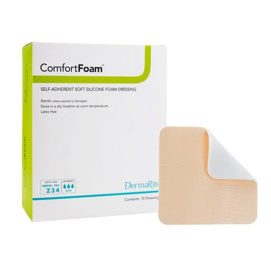Foam Dressing ComfortFoam 3 X 3 Inch Without Border Film Backing Silicone Face Square Sterile, Packaging Type- Box