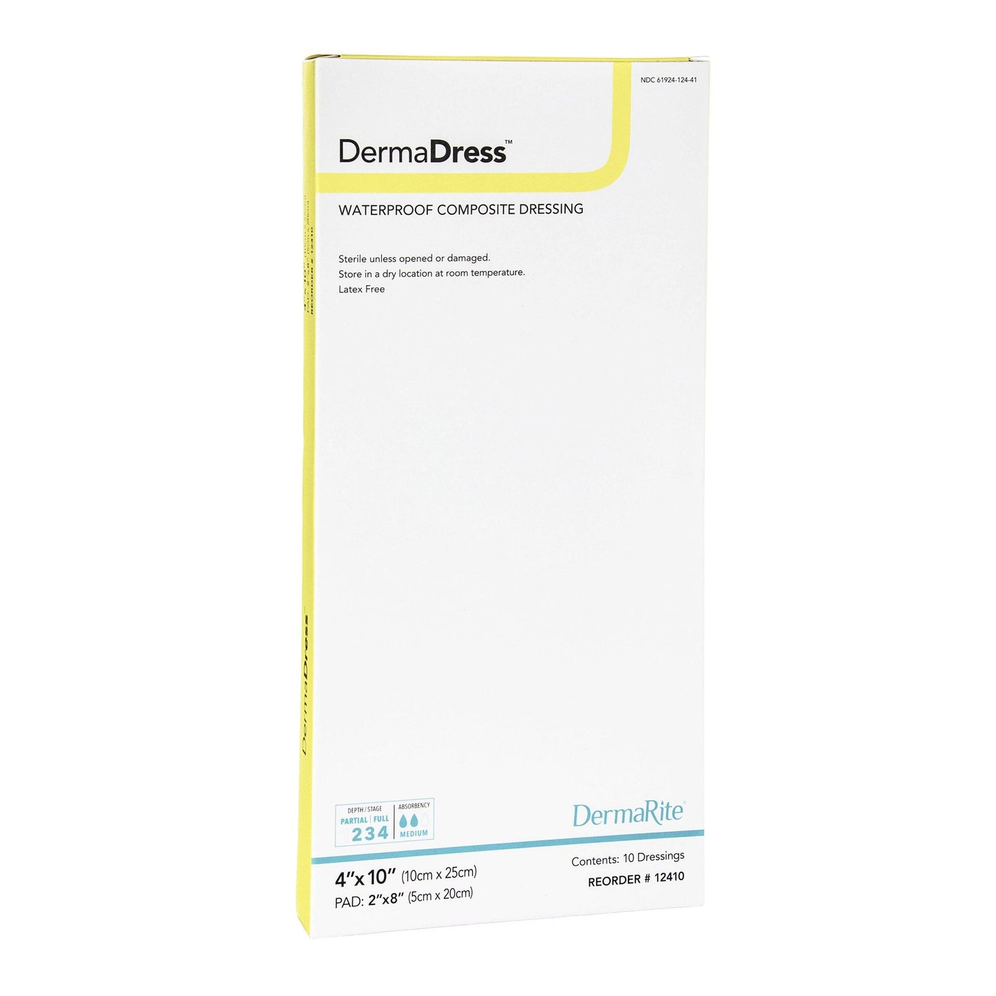 Composite Dressing DermaDress™ 4 X 10 Inch Rectangle Sterile Waterproof Film Backing,  Packaging Type- Each