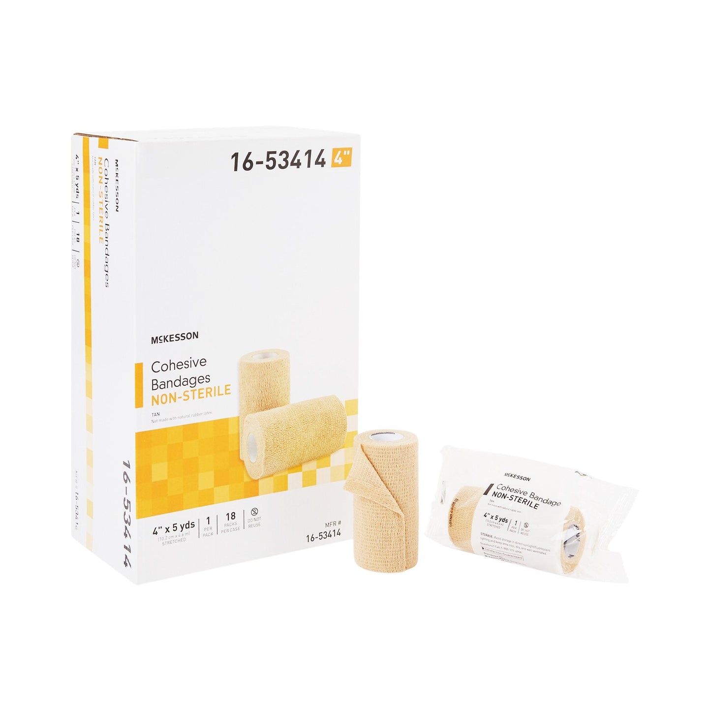 Cohesive Bandage McKesson 4 Inch X 5 Yard Self-Adherent Closure Tan NonSterile Standard Compression,  Packaging Type- Case
