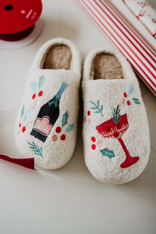 Holiday Champagne, Coupes & Holly Women's Slippers