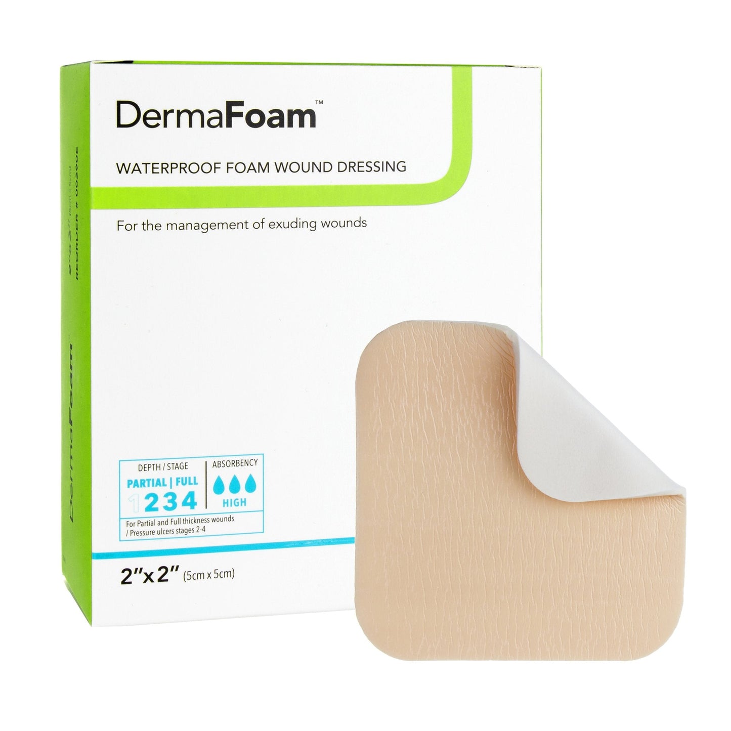Foam Dressing DermaFoam 2 X 2 Inch Without Border Waterproof Backing Nonadhesive Square Sterile,  Packaging Type- Each