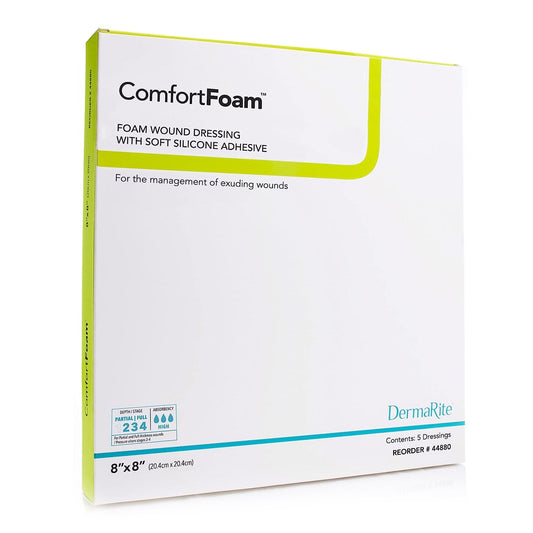 Foam Dressing ComfortFoam™ 8 X 8 Inch Without Border Film Backing Silicone Face Square Sterile, Packaging Type- Each
