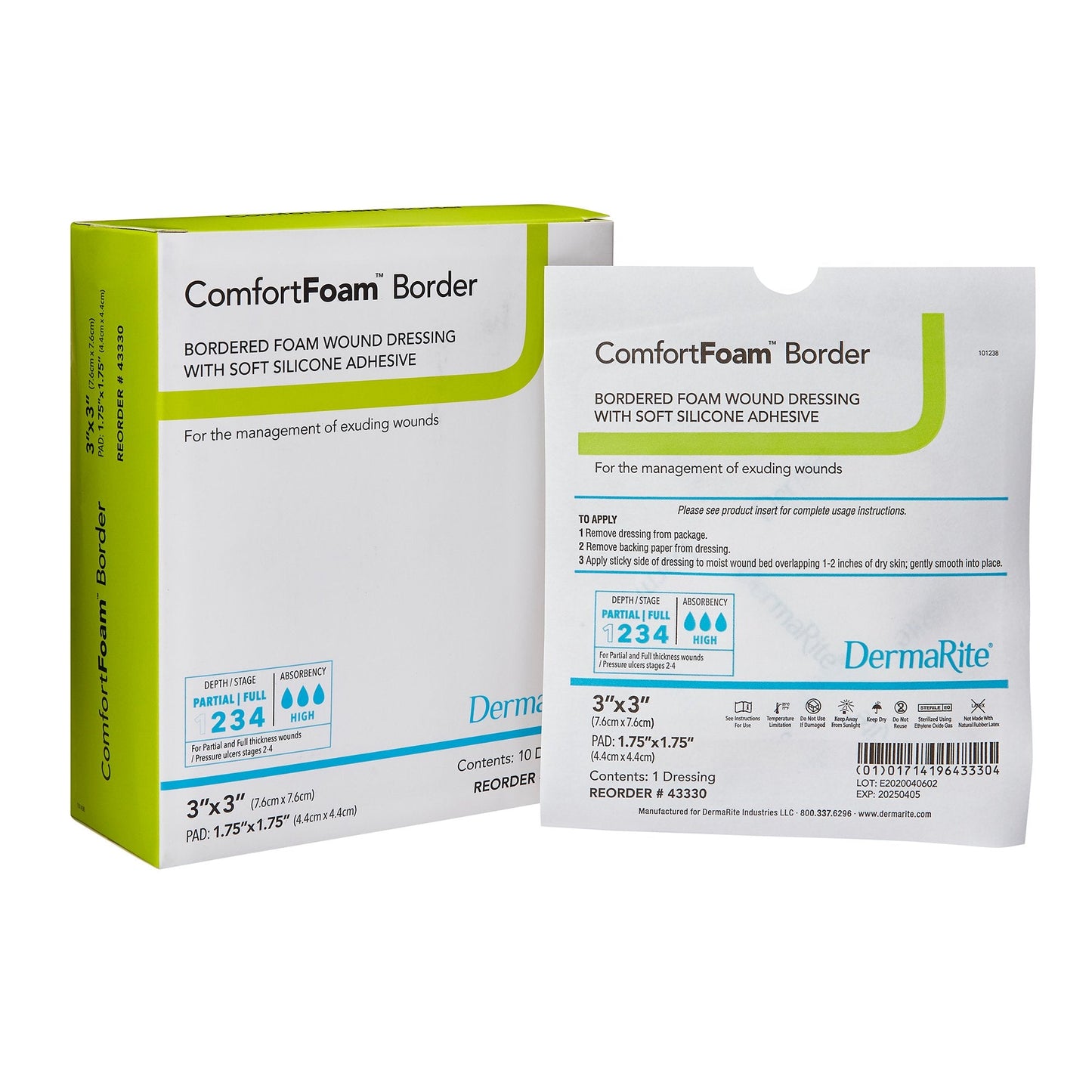 Foam Dressing ComfortFoam™ Border 3 X 3 Inch With Border Waterproof Backing Silicone Adhesive Square Sterile,  Packaging Type- Each