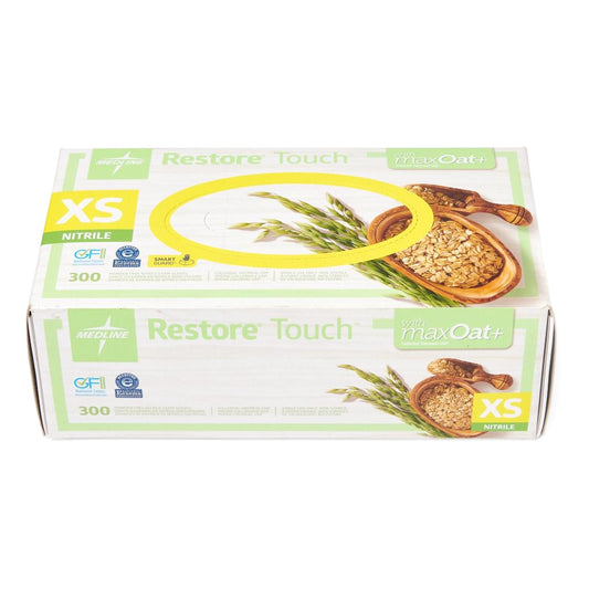 Exam Glove Restore Touch X-Small NonSterile Nitrile Standard Cuff Length Textured Fingertips Green Chemo Tested, Packaging Type- Box