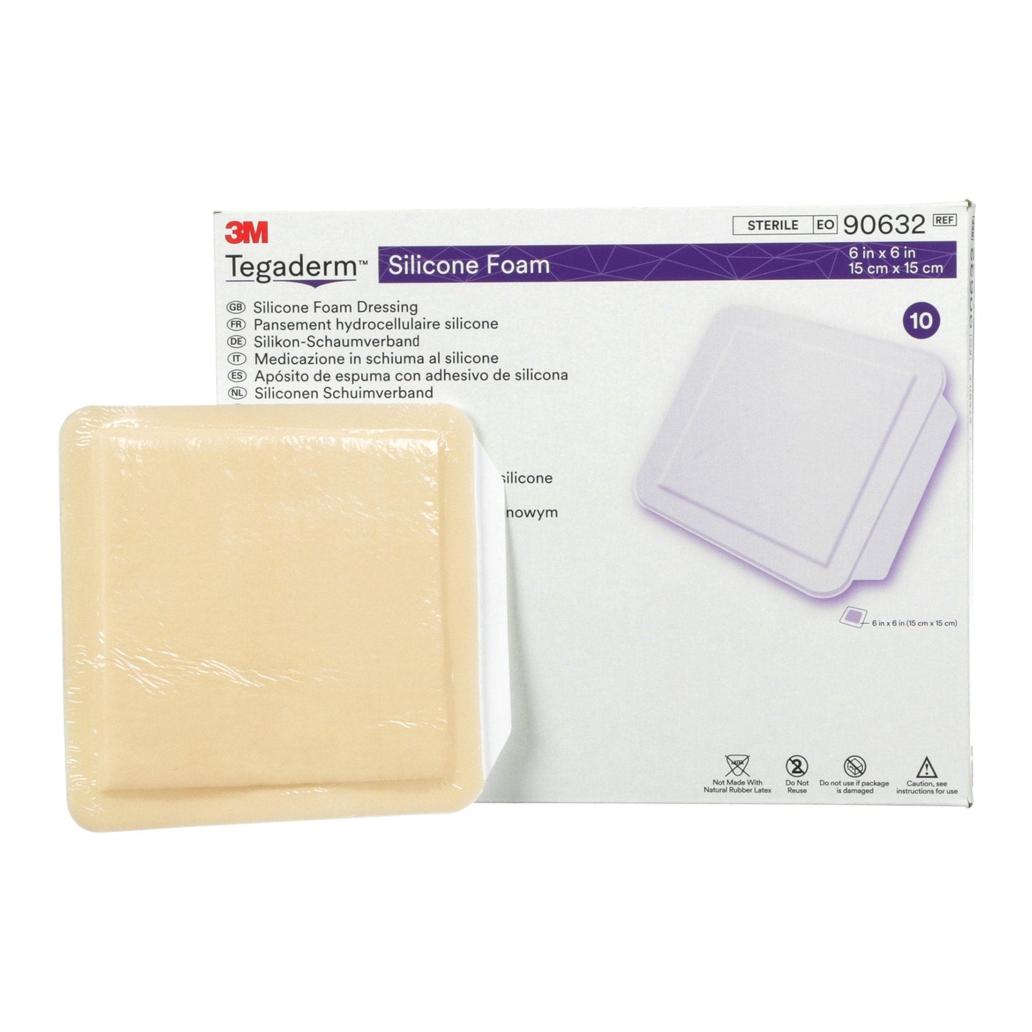 Foam Dressing 3M™ Tegaderm™ 4 X 4-1/4 Inch Without Border Film Backing Silicone Face Square Sterile, Packaging Type- Each