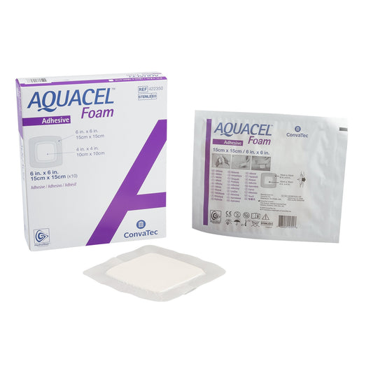 Foam Dressing Aquacel 6 X 6 Inch With Border Waterproof Film Backing Silicone Adhesive Square Sterile, Packaging Type- Each