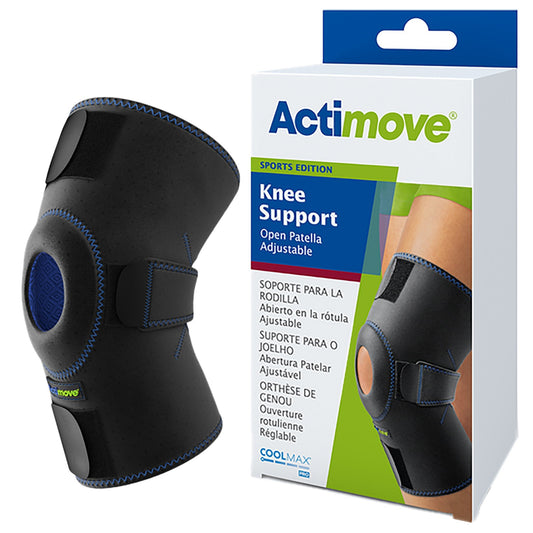 Knee Support Actimove Sports Edition One Size Fits Most Pull-On / Hook and Loop Strap Closure 11-1/2 to 16-1/8 Inch Knee Circumference Left or Right Knee, Packaging Type- Each