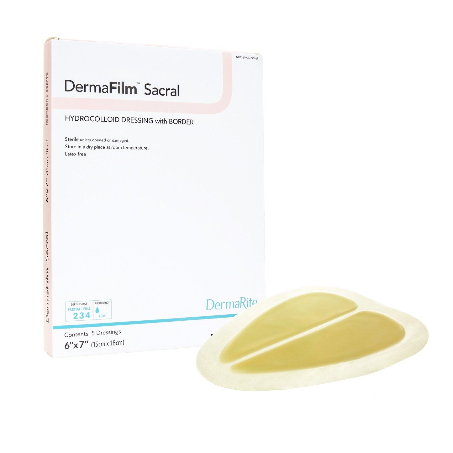 Hydrocolloid Dressing DermaFilm 6 X 7 Inch Sacral With Border,  Packaging Type- Each