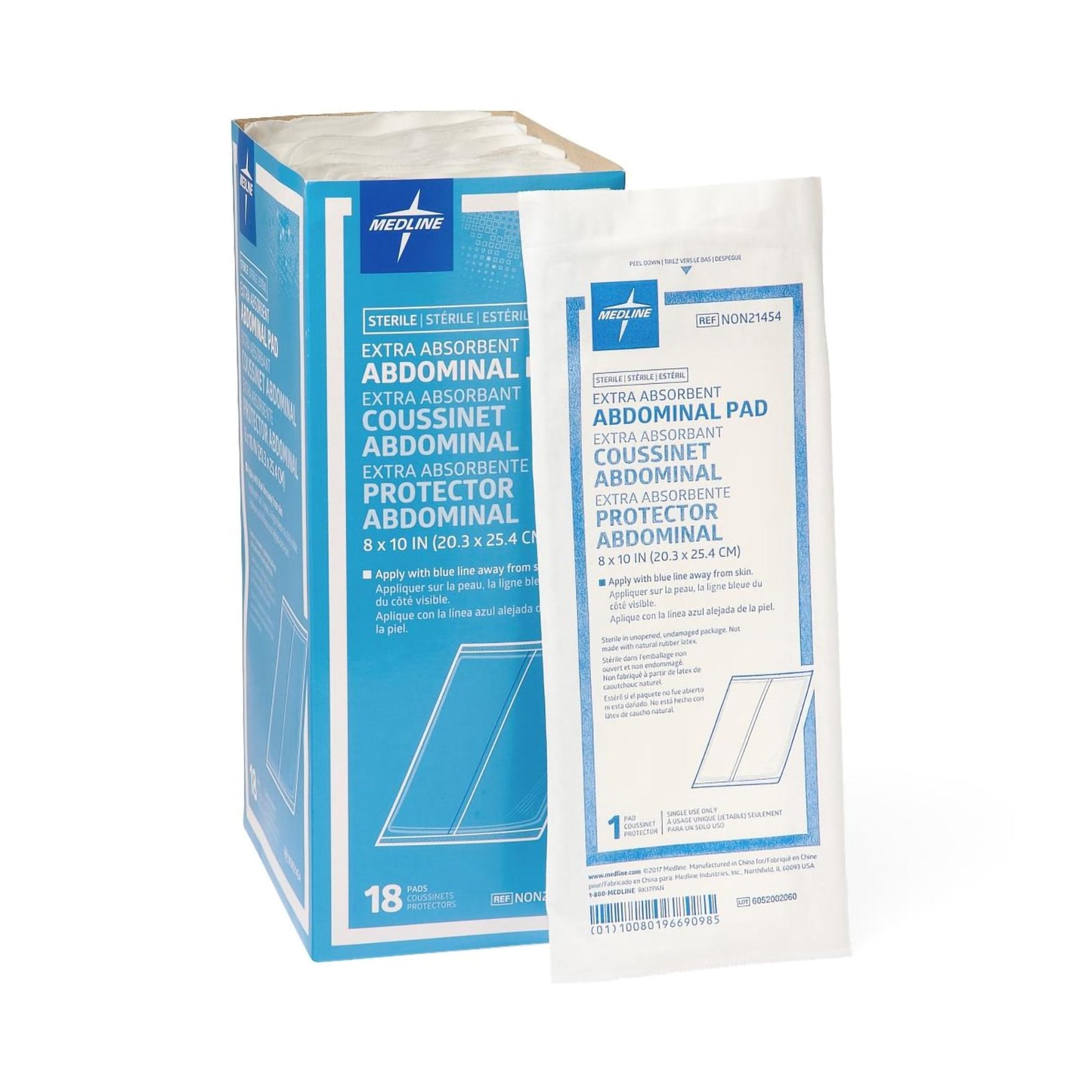 Abdominal Pad Medline 8 X 10 Inch Sterile 1 per Pack, Packaging Type- Box