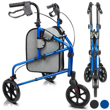 Load image into Gallery viewer, 3 Wheel Walker Rollator - Lightweight Foldable Walking Transport - Blue - 3-wheel-rollator