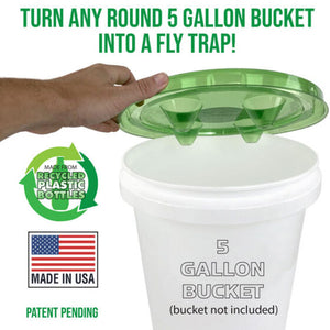 Fly Lid Combo- Indoor Outdoor Eco Friendly Fly Control Pack – Includes 12 Fly-Lids for Disposable Cups and (3) 5 Gallon Bucket Fly-Condo™ Lids.